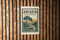 Arcadia California Metal Sign – Retro Postage Stamp Design Featuring Cityscape and Iconic Landmarks — photo 1