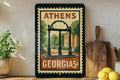 Athens Georgia Metal Sign – Retro Postage Stamp Design Featuring City Landmarks and Southern Charm Decor — photo 1