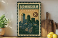 Birmingham Alabama Metal Sign Featuring Retro Postage Stamp Design with City Skyline and Historic Landmarks — photo 1