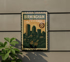 Birmingham Alabama Metal Sign Featuring Retro Postage Stamp Design with City Skyline and Historic Landmarks — photo 5