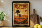 Blythe California Postage Stamp Metal Sign – Vintage Travel Scene Wall Decor – Retro Blythe CA Souvenir Sign — photo 1