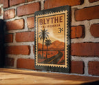 Blythe California Postage Stamp Metal Sign – Vintage Travel Scene Wall Decor – Retro Blythe CA Souvenir Sign — photo 2
