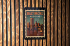 Baltimore Maryland Postage Stamp Metal Sign – Retro Travel Design Featuring City Landmarks and Vintage Mail Theme — photo 3