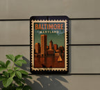 Baltimore Maryland Postage Stamp Metal Sign – Retro Travel Design Featuring City Landmarks and Vintage Mail Theme — photo 5