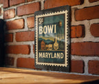 Bowie Maryland Metal Sign Featuring Retro Postage Stamp Design of City Landmarks and Scenic Views — photo 3