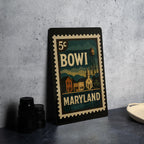 Bowie Maryland Metal Sign Featuring Retro Postage Stamp Design of City Landmarks and Scenic Views — photo 4