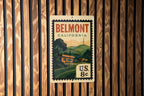 Belmont California Metal Sign – Retro Postage Stamp Design Featuring Scenic City Landmark and Travel Theme Decor — photo 1