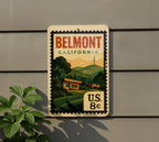 Belmont California Metal Sign – Retro Postage Stamp Design Featuring Scenic City Landmark and Travel Theme Decor — photo 5
