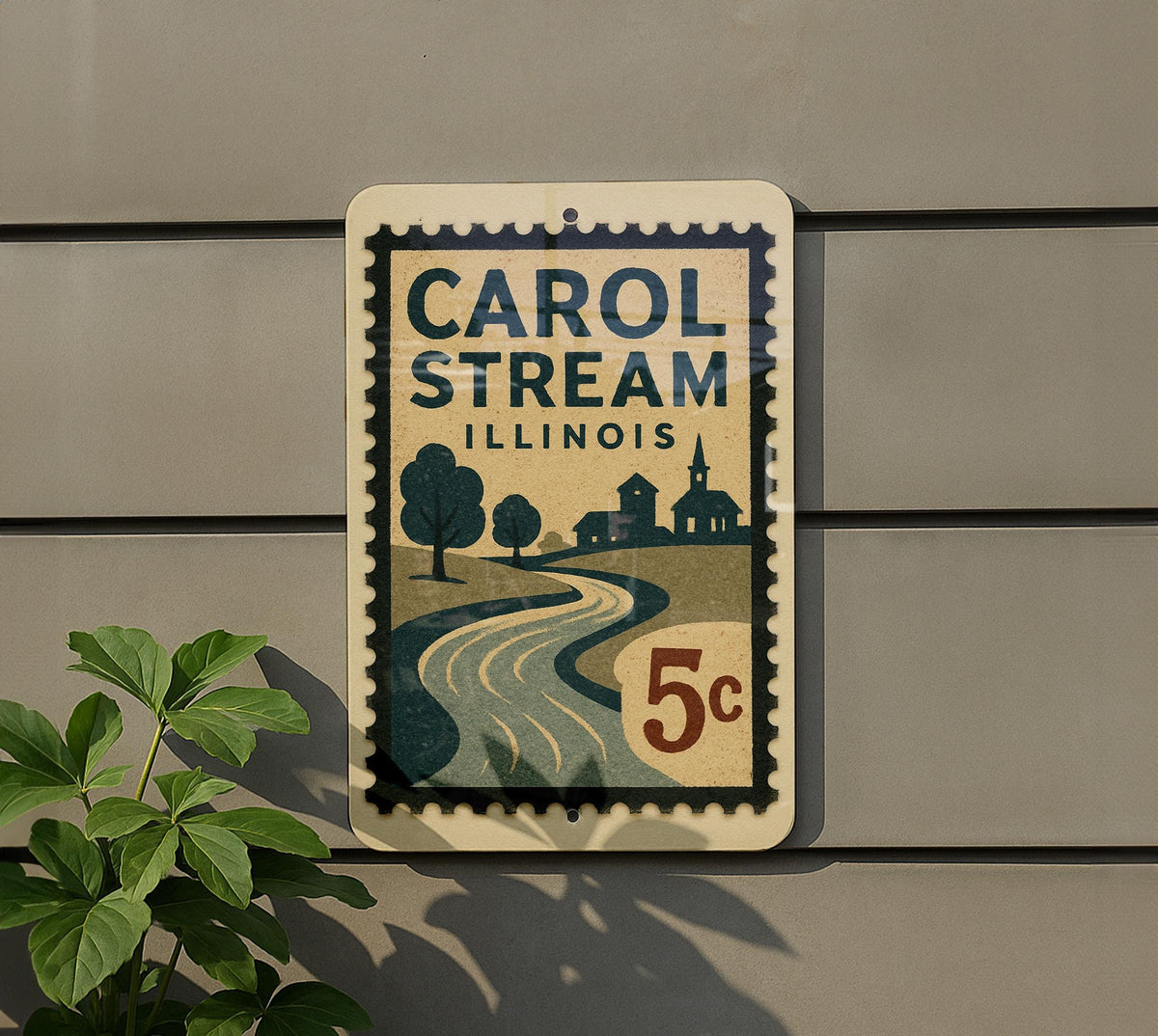 Carol Stream Illinois Metal Sign – Retro Postage Stamp Design Featuring Iconic Town Name and Vintage Travel Theme Décor — photo 5