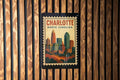 Charlotte North Carolina Metal Sign – Retro Postage Stamp Design Featuring City Skyline and Iconic Landmarks — photo 1