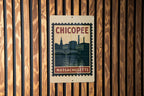 Chicopee Massachusetts Metal Sign – Retro Postage Stamp Design Featuring Historic City Landmarks and Scenic Views — photo 2