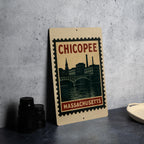 Chicopee Massachusetts Metal Sign – Retro Postage Stamp Design Featuring Historic City Landmarks and Scenic Views — photo 4