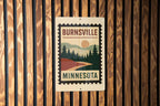 Burnsville Minnesota Metal Sign – Retro Postage Stamp Design Featuring Cityscape and Local Landmarks — photo 2