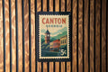 Canton Georgia Metal Sign Featuring Retro Postage Stamp Design with Historic Landmark and Scenic City View — photo 1