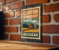 Clinton Township Michigan Metal Sign – Retro Postage Stamp Design Featuring Town Name and Vintage Travel Theme — photo 1