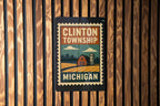 Clinton Township Michigan Metal Sign – Retro Postage Stamp Design Featuring Town Name and Vintage Travel Theme — photo 3