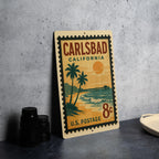 Carlsbad California Metal Sign – Retro Postage Stamp Design Featuring Beach Scene and Coastal Landmarks — photo 4