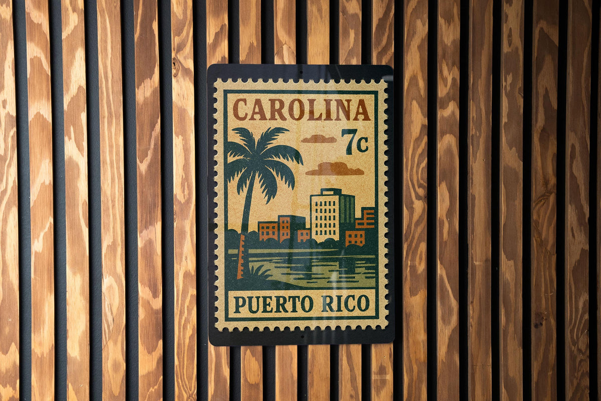 Carolina Puerto Rico Metal Sign – Retro Postage Stamp Design Featuring Caribbean City and Tropical Island Theme — photo 1