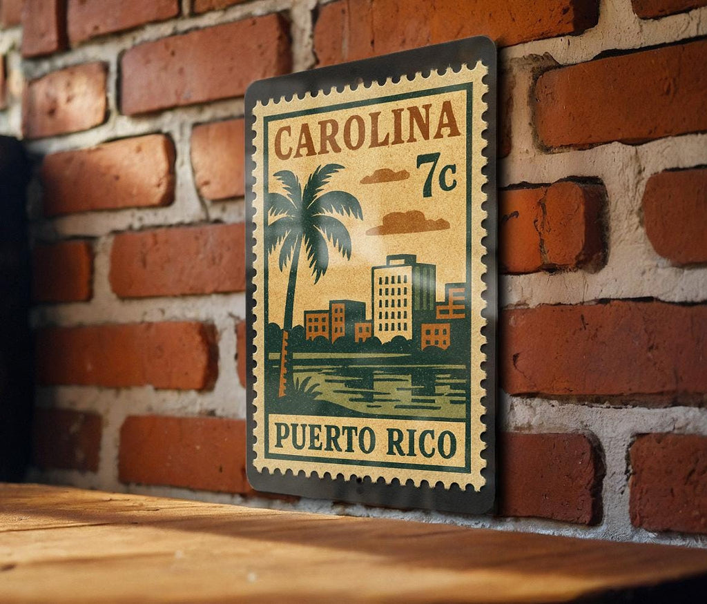 Carolina Puerto Rico Metal Sign – Retro Postage Stamp Design Featuring Caribbean City and Tropical Island Theme — photo 2