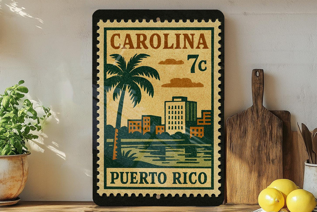 Carolina Puerto Rico Metal Sign – Retro Postage Stamp Design Featuring Caribbean City and Tropical Island Theme — photo 3