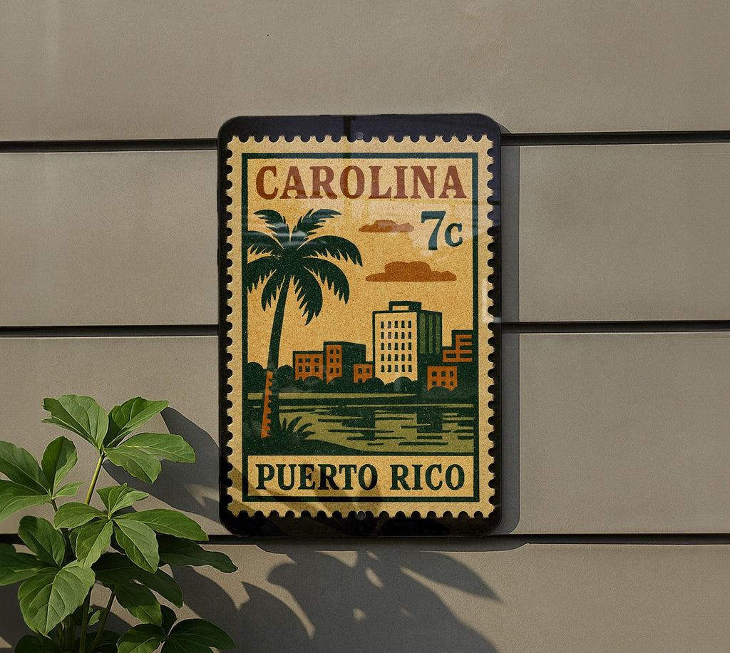 Carolina Puerto Rico Metal Sign – Retro Postage Stamp Design Featuring Caribbean City and Tropical Island Theme — photo 5
