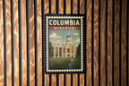 Columbia Missouri Metal Sign Featuring Retro Postage Stamp Design with City Landmarks and Scenic Views — photo 3