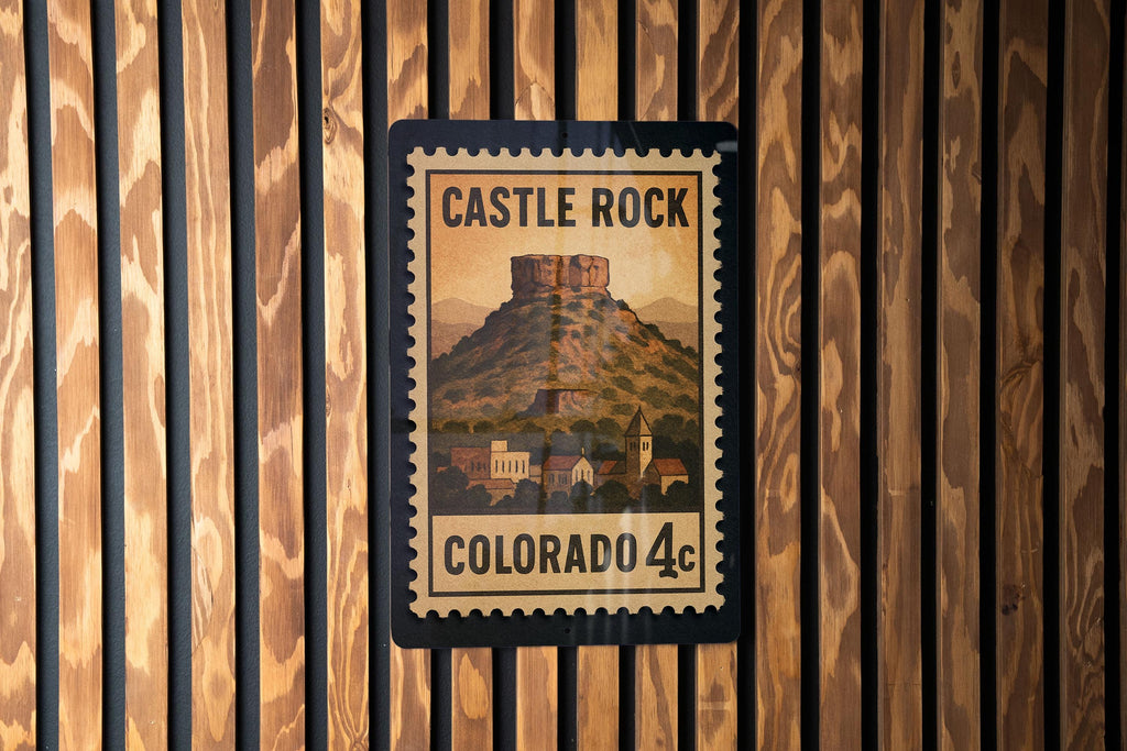 Castle Rock Colorado Metal Sign – Retro Postage Stamp Design Featuring Mountain Town and Scenic Landscape — photo 3