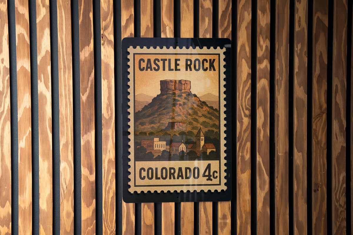 Castle Rock Colorado Metal Sign – Retro Postage Stamp Design Featuring Mountain Town and Scenic Landscape — photo 3