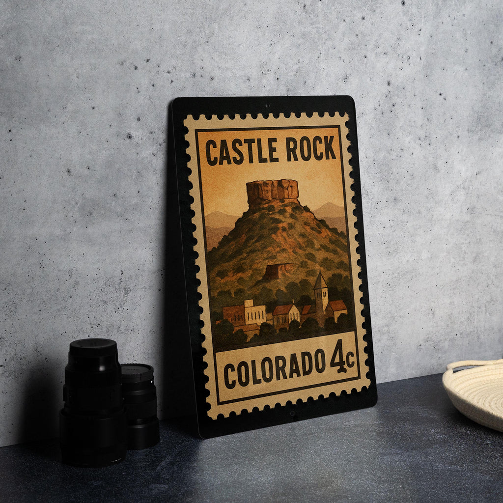 Castle Rock Colorado Metal Sign – Retro Postage Stamp Design Featuring Mountain Town and Scenic Landscape — photo 4