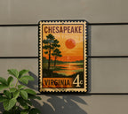 Chesapeake Virginia Metal Sign Featuring Retro Postage Stamp Design with Cityscape and Coastal Theme Decor — photo 5