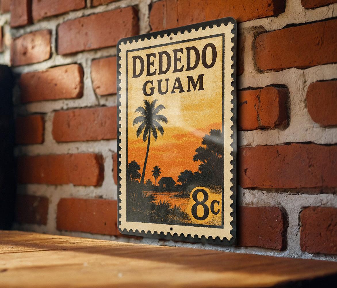 Dededo Guam Metal Sign Featuring Retro Postage Stamp Design with Island Landmark and Tropical Theme Decor — photo 1