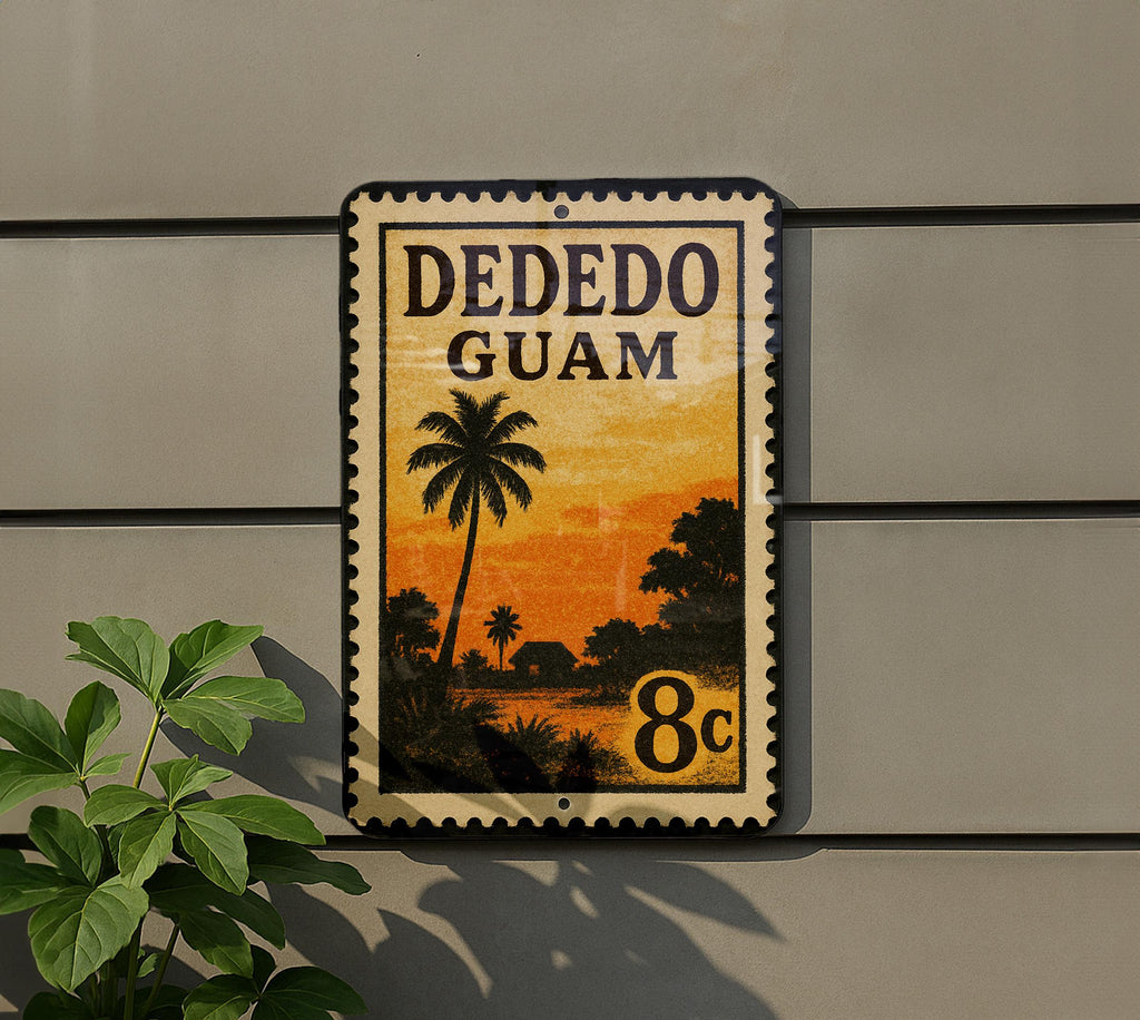 Dededo Guam Metal Sign Featuring Retro Postage Stamp Design with Island Landmark and Tropical Theme Decor — photo 5