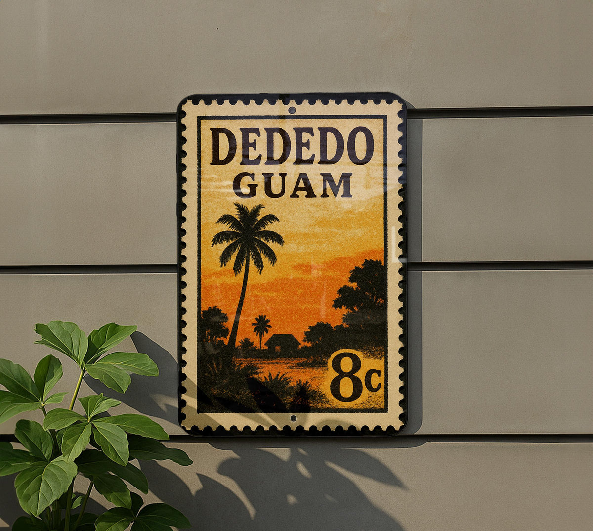 Dededo Guam Metal Sign Featuring Retro Postage Stamp Design with Island Landmark and Tropical Theme Decor — photo 5