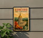 Concord New Hampshire Metal Sign – Retro Postage Stamp Design Featuring State Capitol and Scenic City Landmarks — photo 5