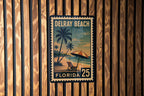 Delray Beach Florida Metal Sign – Retro Postage Stamp Design Featuring Palm Trees and Coastal City Scene — photo 2