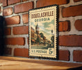 Douglasville Georgia Metal Sign – Retro Postage Stamp Design Featuring City Landmarks and Southern Charm Decor — photo 1