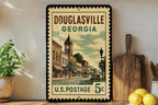 Douglasville Georgia Metal Sign – Retro Postage Stamp Design Featuring City Landmarks and Southern Charm Decor — photo 2