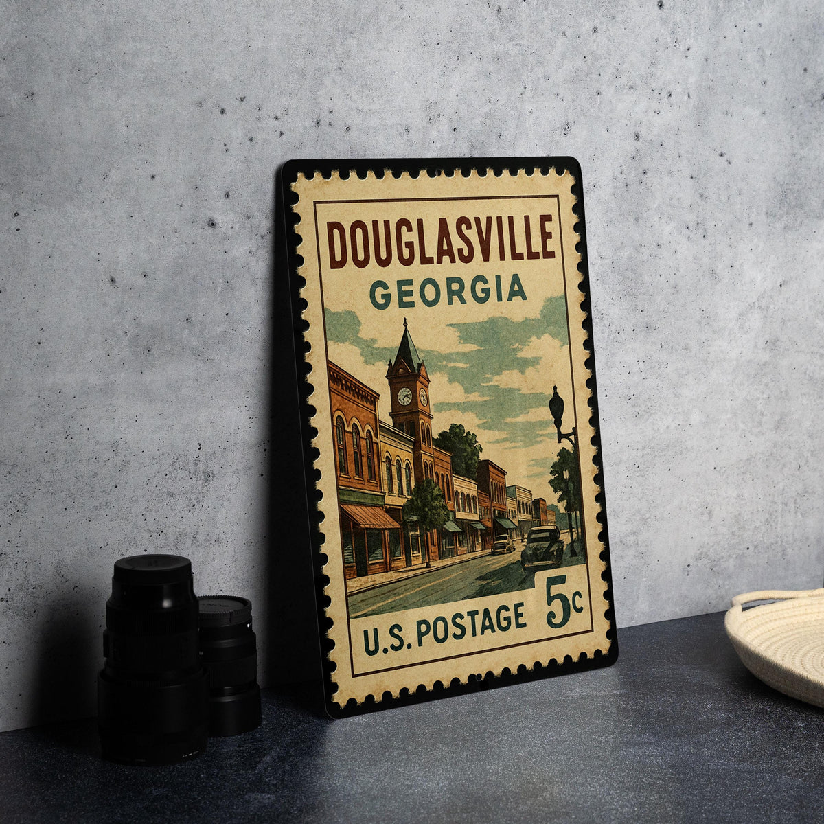 Douglasville Georgia Metal Sign – Retro Postage Stamp Design Featuring City Landmarks and Southern Charm Decor — photo 4
