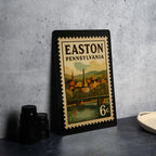Easton Pennsylvania Metal Sign Featuring Retro Postage Stamp Design with City Landmarks and Historic Elements — photo 4