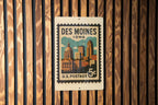 Des Moines Iowa Metal Sign – Retro Postage Stamp Design Featuring City Landmarks and Midwest Travel Theme — photo 2