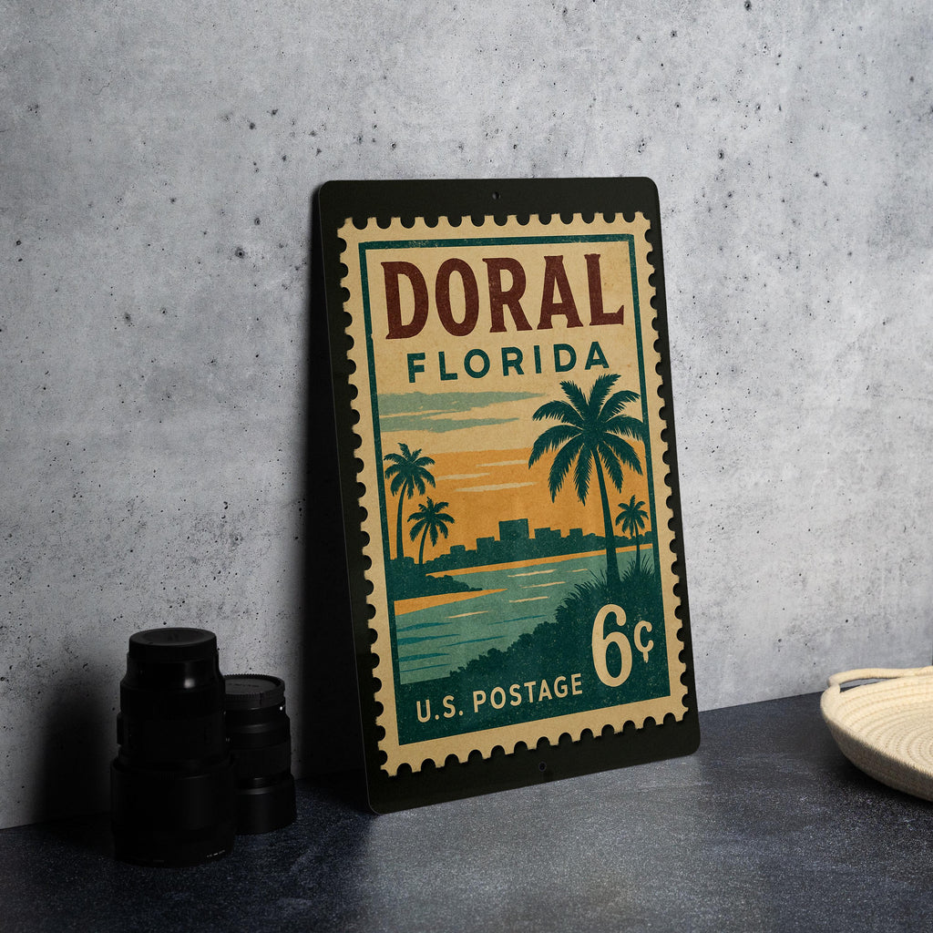 Doral Florida Postage Stamp Metal Sign – Vintage-Inspired Travel Art Featuring Iconic Doral Landmarks — photo 4