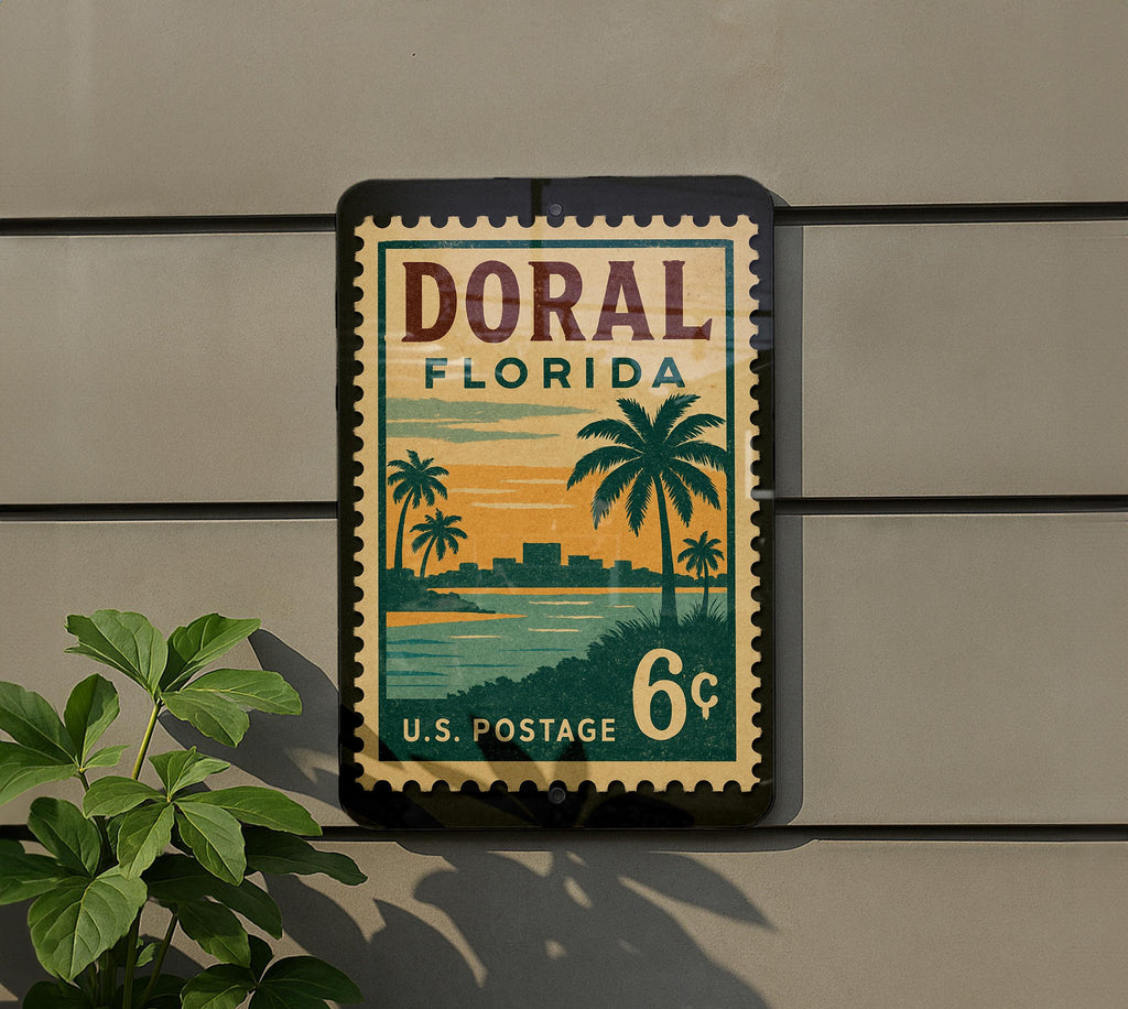 Doral Florida Postage Stamp Metal Sign – Vintage-Inspired Travel Art Featuring Iconic Doral Landmarks — photo 5