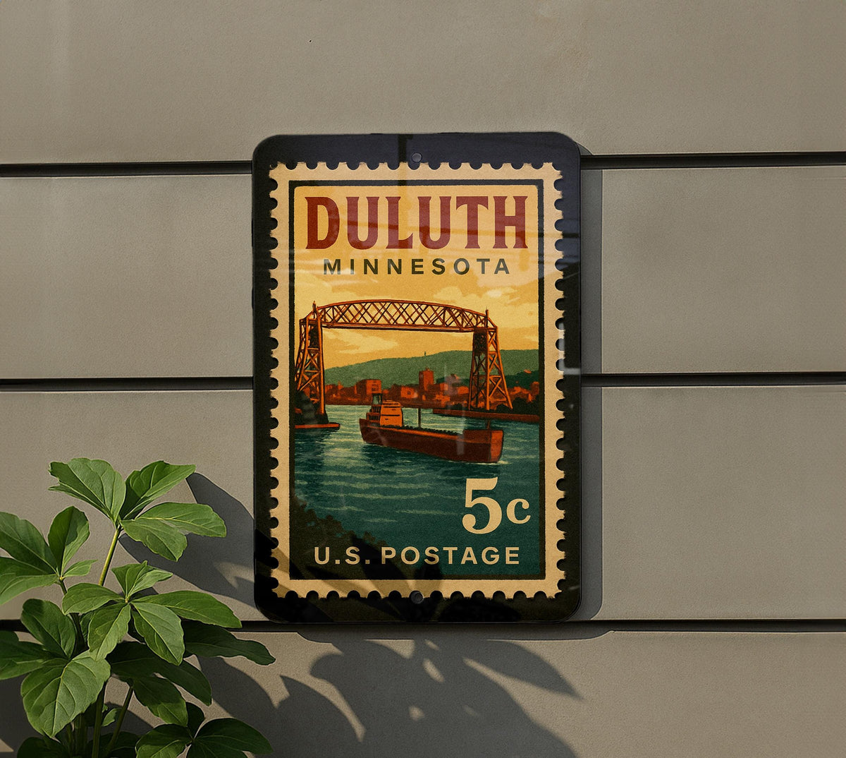 Duluth Minnesota Metal Sign – Retro Postage Stamp Design Featuring Lake Superior and Local Landmarks — photo 5
