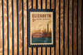 Elizabeth New Jersey Metal Sign – Retro Postage Stamp Design Featuring Cityscape and Historic Landmarks — photo 1