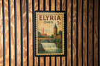 Elyria Ohio Metal Sign Featuring Retro Postage Stamp Design with Cityscape and Local Landmarks — photo 2