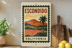 Escondido California Metal Sign – Vintage Postage Stamp Design Featuring Scenic City Landscape and Iconic Landmarks — photo 2
