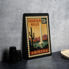Fountain Hills Arizona Metal Sign – Retro Postage Stamp Design Featuring Scenic Desert Landscape and Iconic Fountain — photo 4