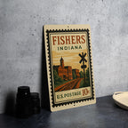 Fishers Indiana Metal Sign – Retro Postage Stamp Design Featuring City Name and Vintage Travel Theme Décor — photo 4
