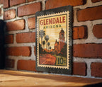 Glendale Arizona Metal Sign – Vintage Postage Stamp Design Featuring Desert Scene and City Name — photo 1