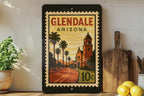 Glendale Arizona Metal Sign – Vintage Postage Stamp Design Featuring Desert Scene and City Name — photo 2